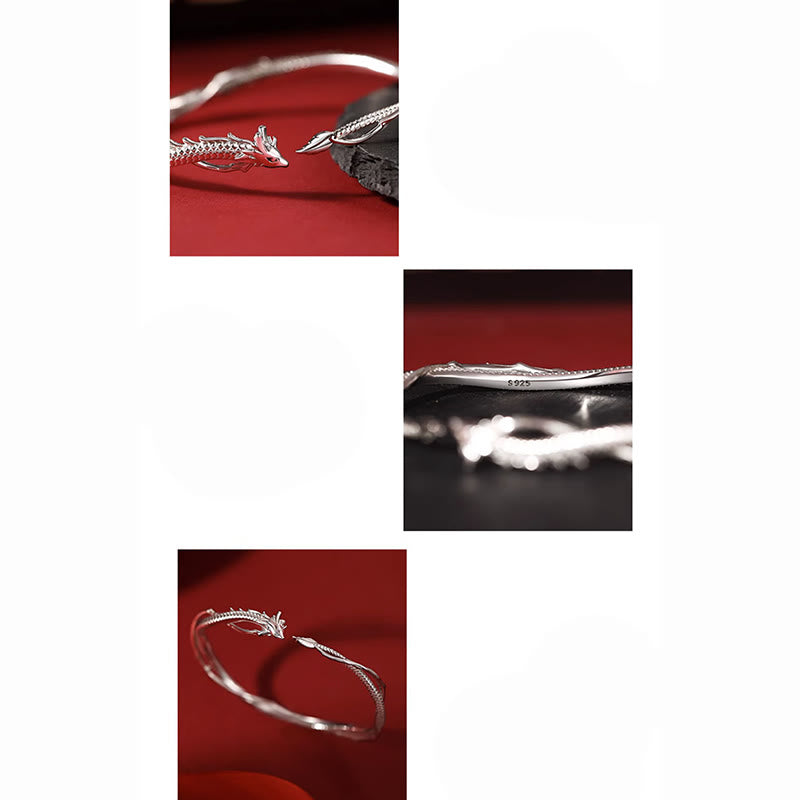 Buddha Stones 925 Srebro Sterlingowe Rok Smoka Projekt Szczęścia Metalowa Bransoletka Mankietowa Bangle