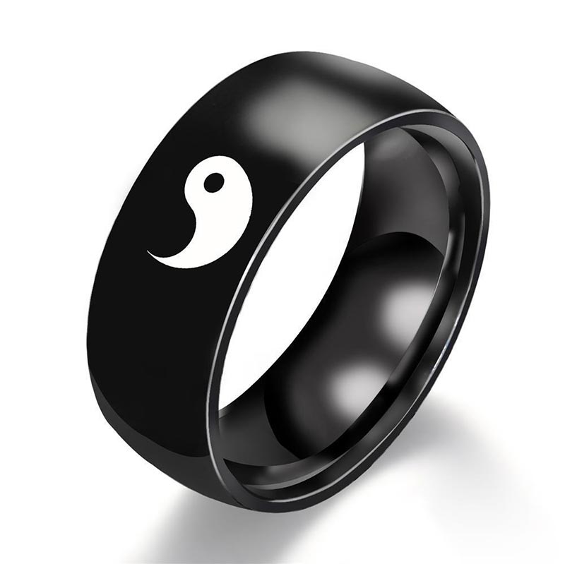 Pierścionek dla par z Buddha Stones Yin Yang Balance ze stali tytanowej