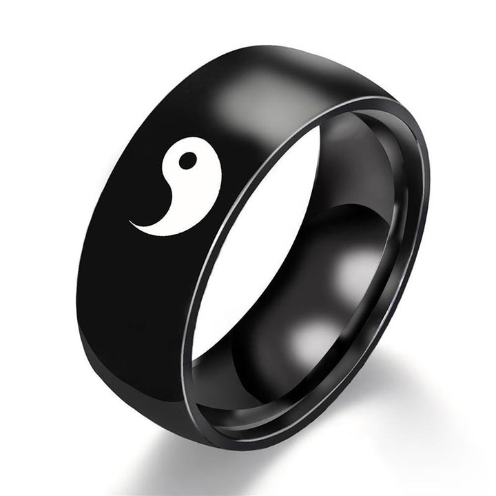 Pierścionek dla par z Buddha Stones Yin Yang Balance ze stali tytanowej