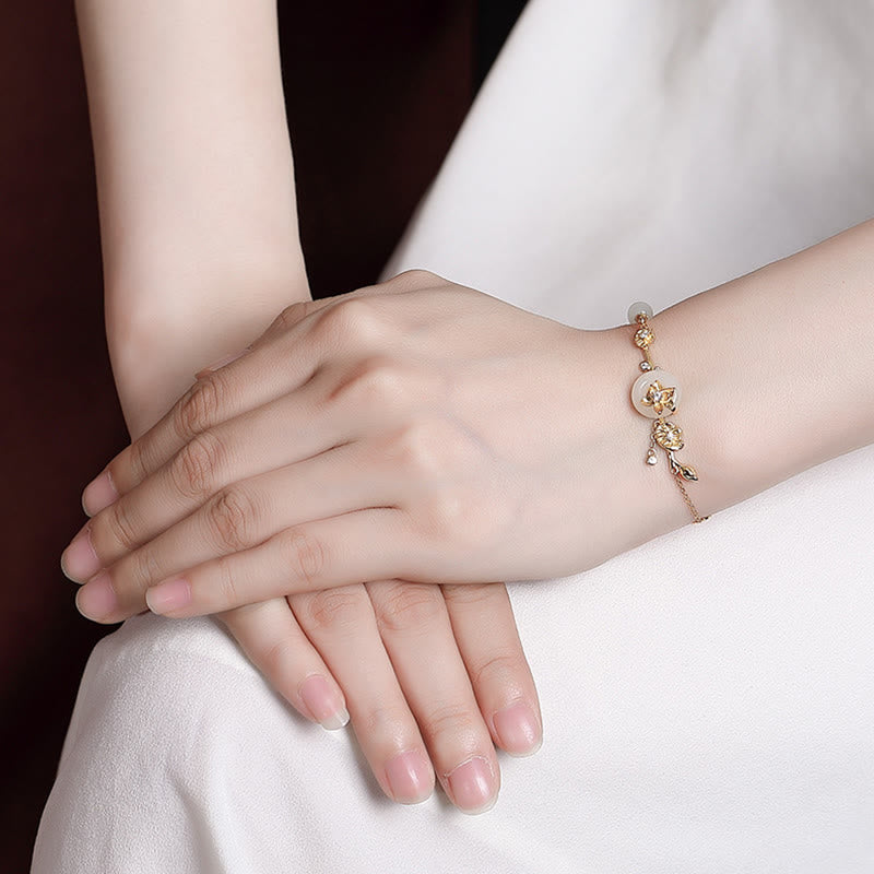 Buddha Stones 925 Srebro Sterlingowe Hetian Jade Peace Buckle Bransoletka z Łańcuszkiem Szczęścia Lotus - image 4