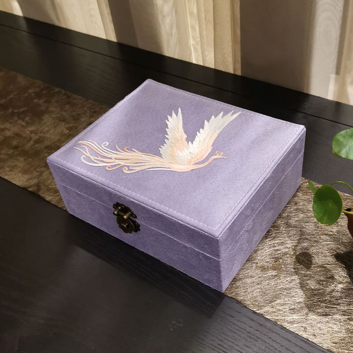Pudełko na biżuterię Buddha Stones Fioletowy Feniks Organizator Dwuwarstwowe Pudełko do przechowywania biżuterii Flanelowe pudełko