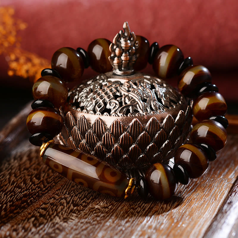 Buddha Stones Tybetańskie Naturalne Dziewięciooczne Dzi Koraliki Agatowe Bransoletka Błogosławieństwa Bogactwa