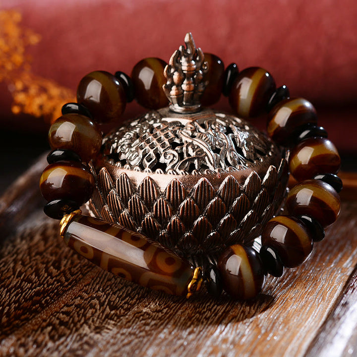 Buddha Stones Tybetańskie Naturalne Dziewięciooczne Dzi Koraliki Agatowe Bransoletka Błogosławieństwa Bogactwa