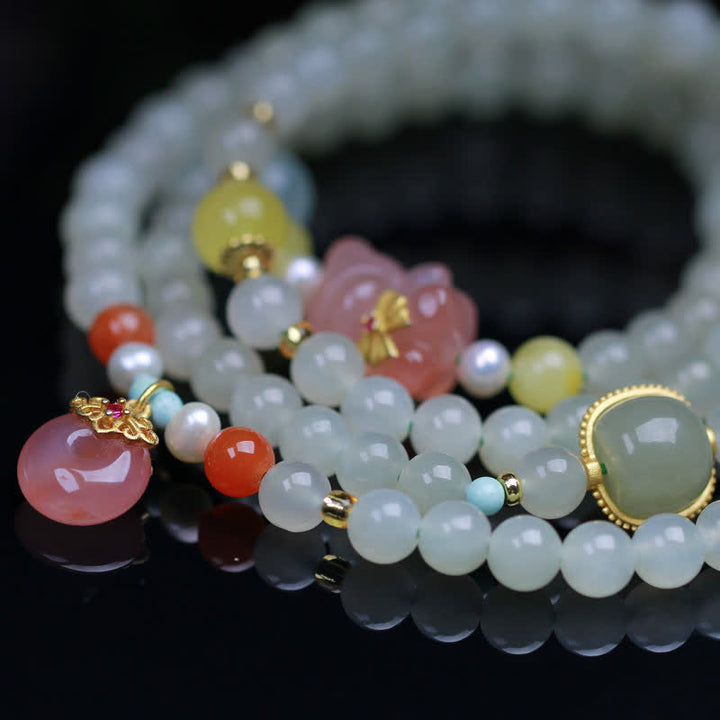 Buddha Stones Naturalny Hetian Jade Różowy Kryształ Klamra Spokoju Bransoletka Szczęście Obfitość