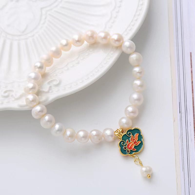 Bransoletka z pereł naturalnych Lotus Koi Fish Goldfish Optimism Charm