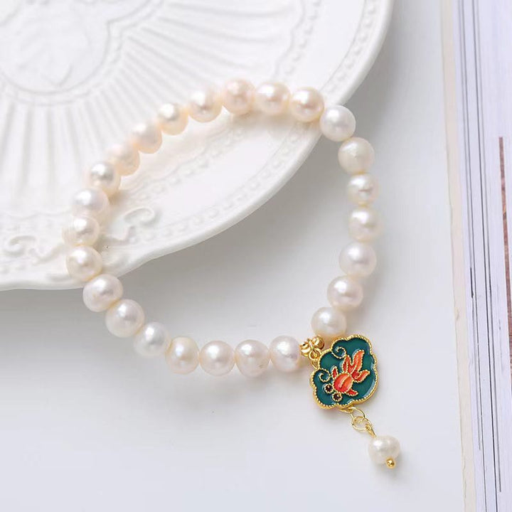 Bransoletka z pereł naturalnych Lotus Koi Fish Goldfish Optimism Charm