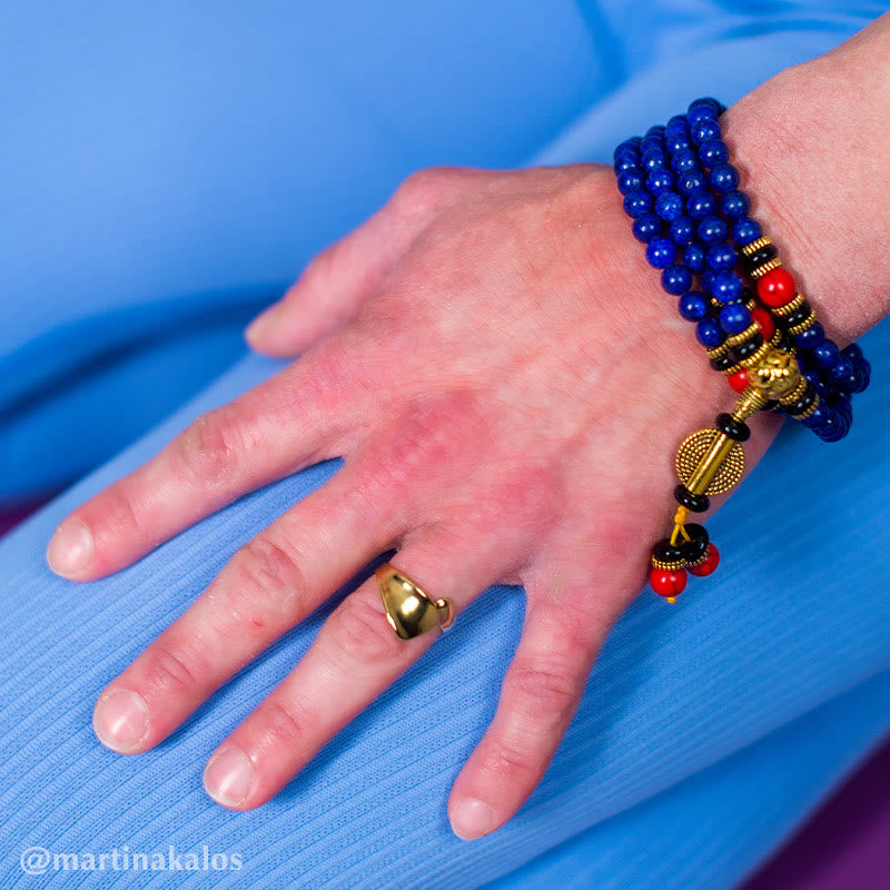 Buddha Stones Tybetańska Mala Lapis Lazuli Pozytywna Bransoletka
