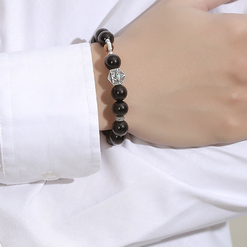 Buddha Stones 925 Srebro Sterlingowe Czarny Obsydian Tygrysie Oko Opatrzności Bransoletka Oczyszczająca - image 8