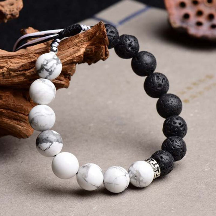 Bransoletka ochronna z kamieniami lawowymi Yin Yang Buddha Stones