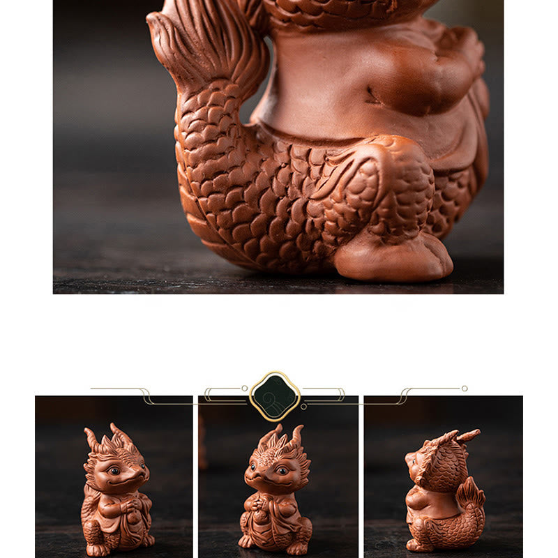 Buddha Stones Szczęście Smok Bogactwo Herbata Zwierzę Fioletowa Glina Figurka Dekoracja - image 14