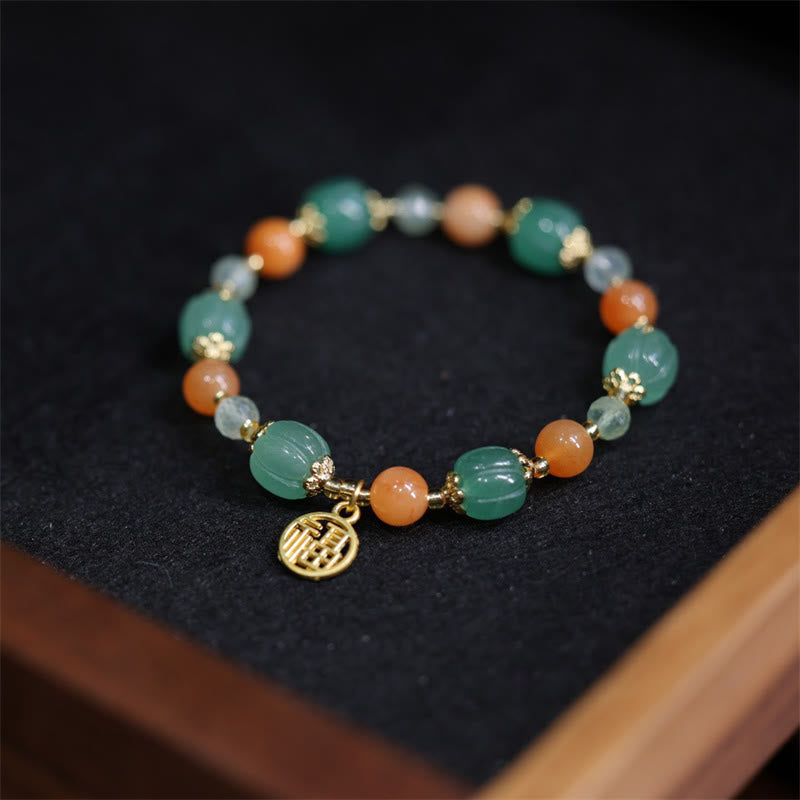 Buddha Stones Naturalny Złoty Jedwab Jade Dynia Koralik Fu Charakter Urok Bransoletka Bogactwo