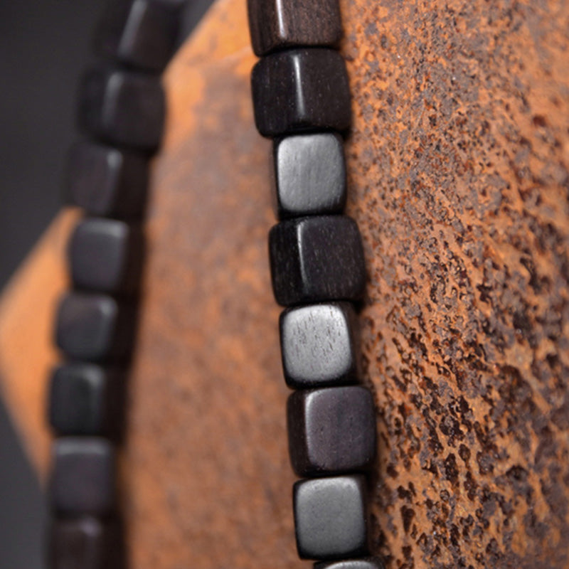 Bransoletka z koralików Ebony Wood Dzi Copper Peace Couple