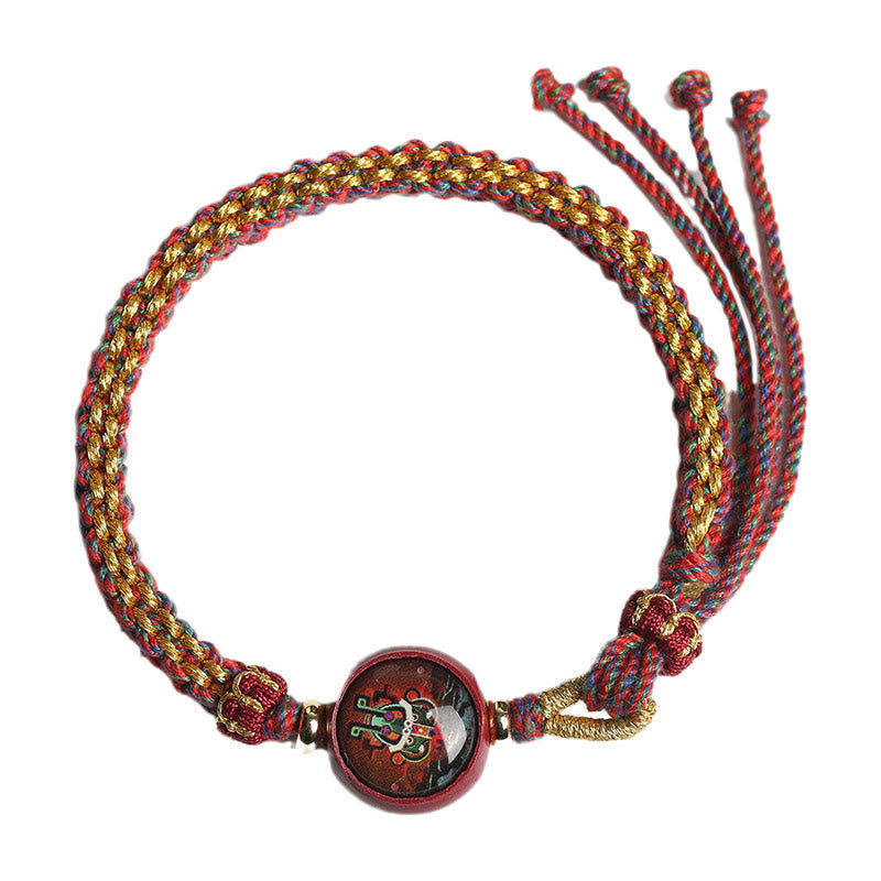 Buddha Stones Kolorowa Lina Cynobrowa Thangka Błogosławieństwo Bransoletka Pleciona