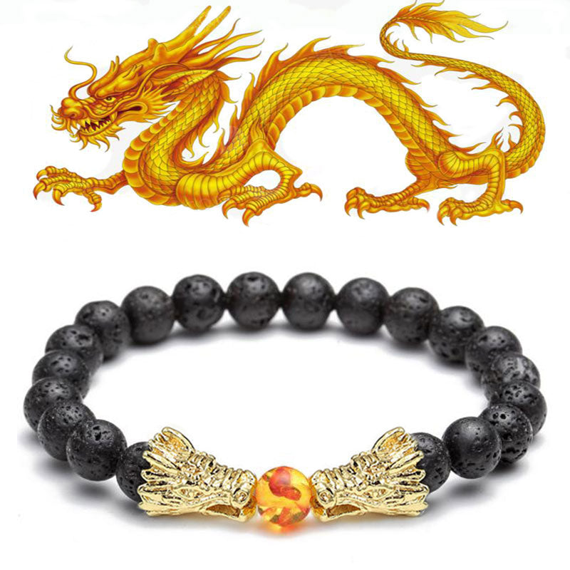 Bransoletka z koralików Buddha Stones White Turquoise Lava Rock Dragon Blessing