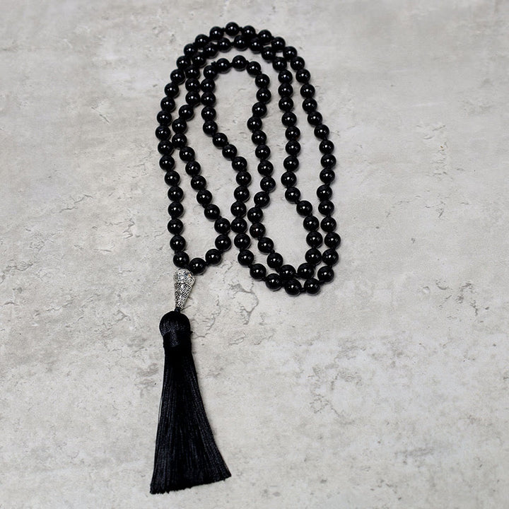 Buddha Stones 108 Mala Czarne Koraliki Onyksowe Naszyjnik Koraliki Modlitwy Medytacji Jogi