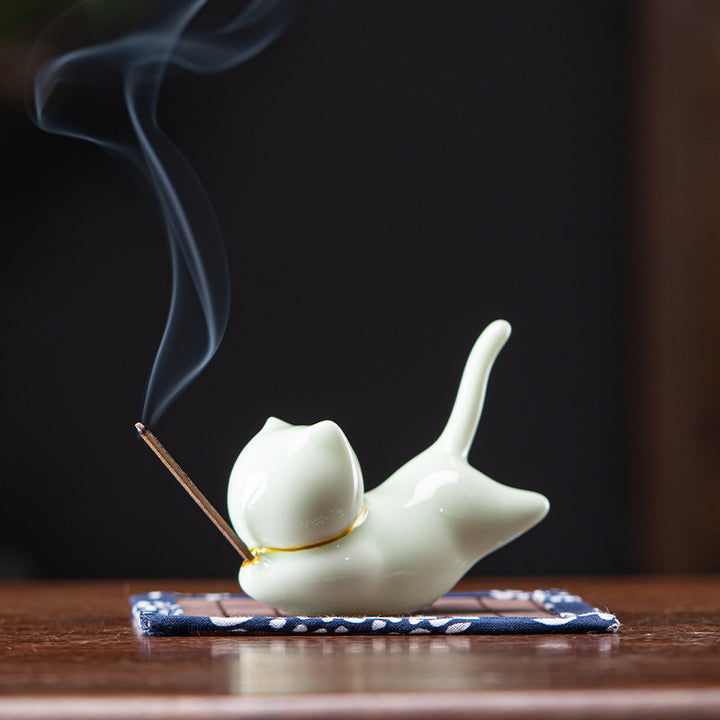 Uroczy kociak Panda Ceramic Blessing kadzielnica ozdoba - Kadzielnica Honeydew Cat - image 11