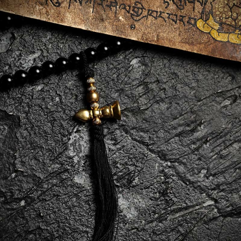 Buddha Stones Tybetańskie 108 Mala Koraliki Czarny Onyks Tygrysie Oko Dziewięć Pałaców Bransoletka Ochronna Bagua