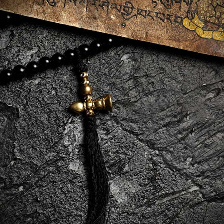 Buddha Stones Tybetańskie 108 Mala Koraliki Czarny Onyks Tygrysie Oko Dziewięć Pałaców Bransoletka Ochronna Bagua