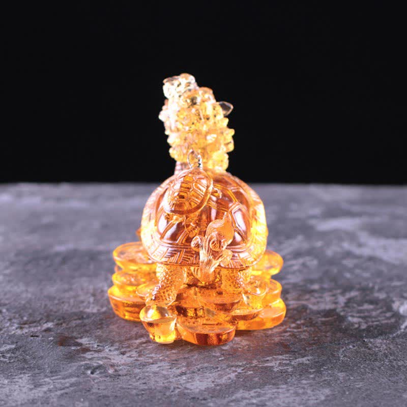 Buddha Stones Feng Shui Smok Żółw Monety Ręcznie Robione Kryształowe Szczęście Liuli Sztuka Dekoracja Domu Biuro