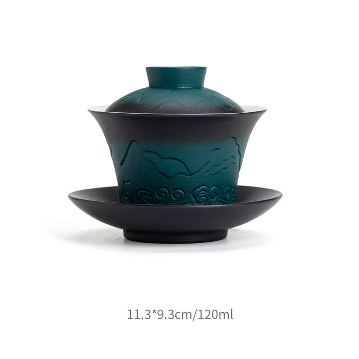 Buddha Stones Retro Niebieski Ocean Fale Morskie Gradient Ceramiczny Gaiwan Sancai Filiżanka Kung Fu Filiżanka I Spodek Z Pokrywką