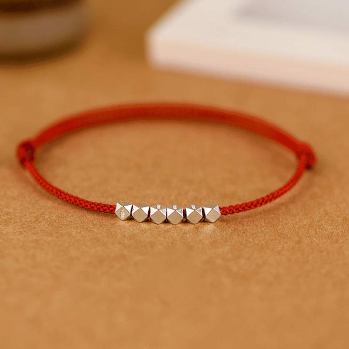 Bransoletka Buddha Stones 925 Srebro Sterling Czerwony Sznurek Warkocz Anklet