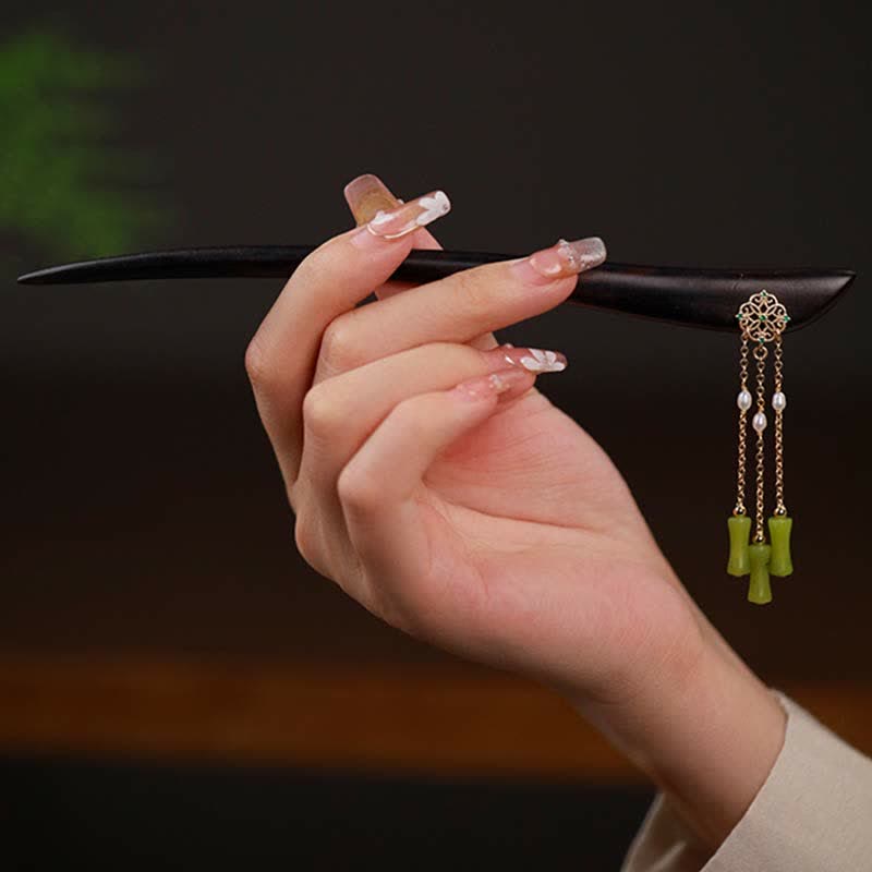 Buddha Stones Naturalny Peridot Drewno Hebanowe Miłość Frędzle Spinka Do Włosów