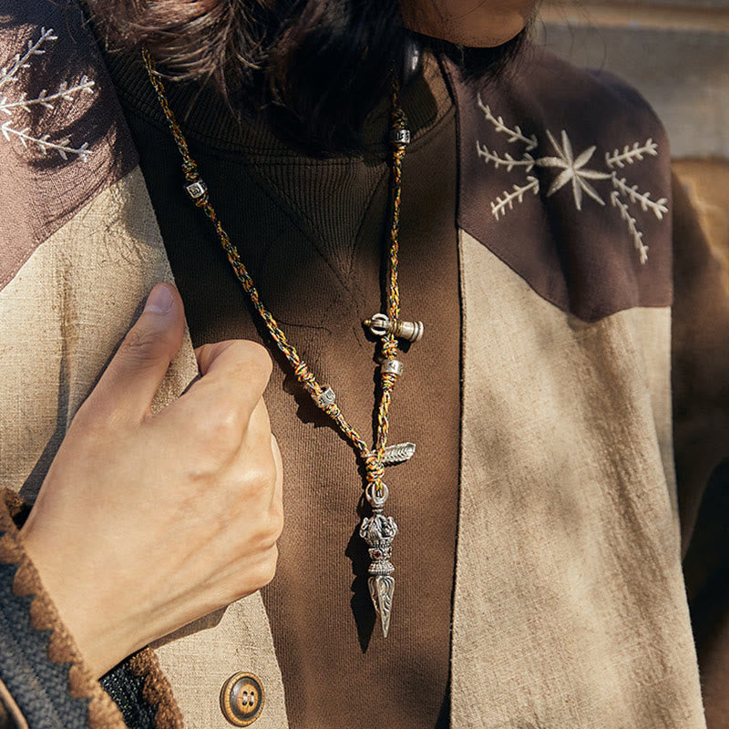 Buddha Stones Tybetańskie Ręcznie Robione 925 Srebro Dorje Vajra Om Mani Padme Hum Pióro Siła Naszyjnik Wisiorek - image 11