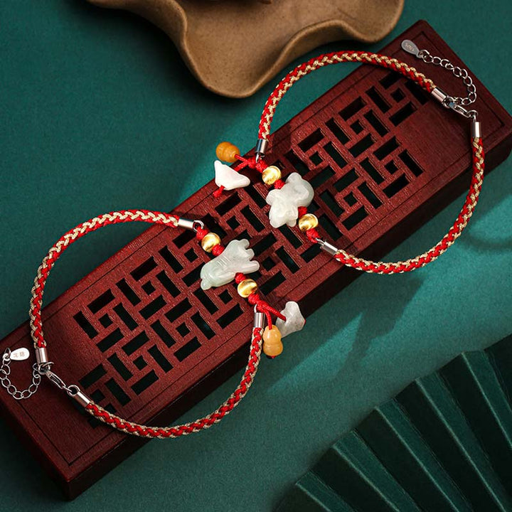 Buddha Stones Chiński Zodiak Jadeit Dobrobyt Czerwona Bransoletka Sznurkowa Anklet - image 0
