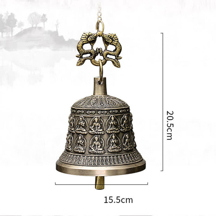 Tybetański grawerowany Budda Smok Wiatr Dzwon Miedziany Szczęście Dekoracja Ścienna - image 12