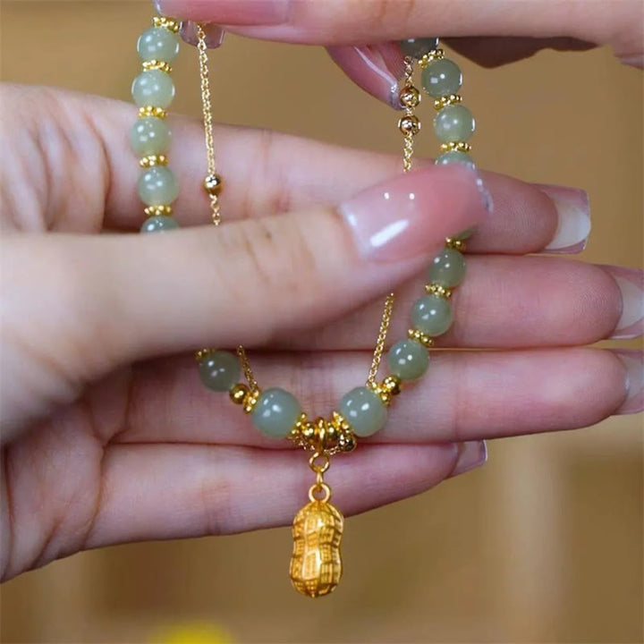Buddha Stones Jade Liść Miłorząb Tulipan Orzeszek Fu Charakter Szczęścia Bransoletka Koralikowa