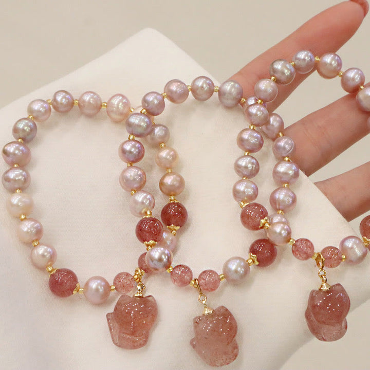 Buddha Stones Naturalne Perły Truskawkowe Kwarcowe Urocze Lisy Miłość Uzdrawiająca Bransoletka
