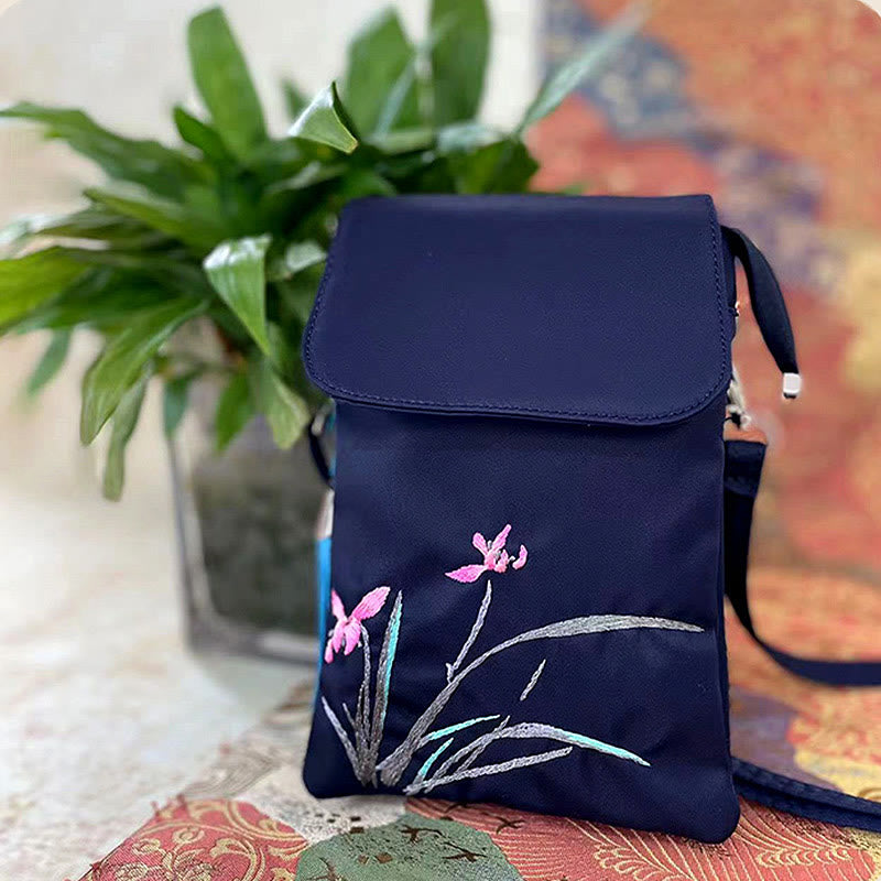 Buddha Stones Wodoodporna Ręcznie Haftowane Kwiaty Lotosu Torba Crossbody Torba Na Ramię Torba Na Telefon Komórkowy