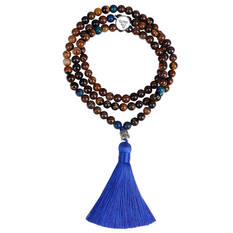 Buddha Stones 108 Mala Koraliki Tygrysie Oko Budda Siła Bransoletka Naszyjnik Wisiorek