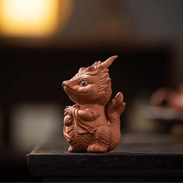 Buddha Stones Szczęście Smok Bogactwo Herbata Zwierzę Fioletowa Glina Figurka Dekoracja