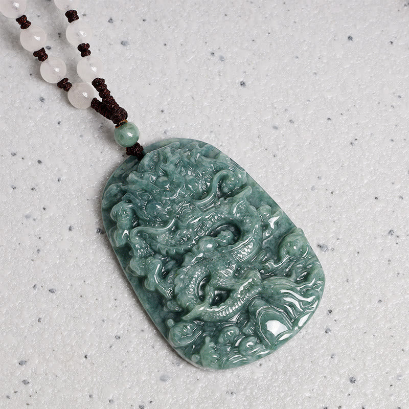 Buddha Stones Chiński Zodiak Smok Jade Naszyjnik Dobrobytu Wisiorek Koralikowy Sznur - image 5