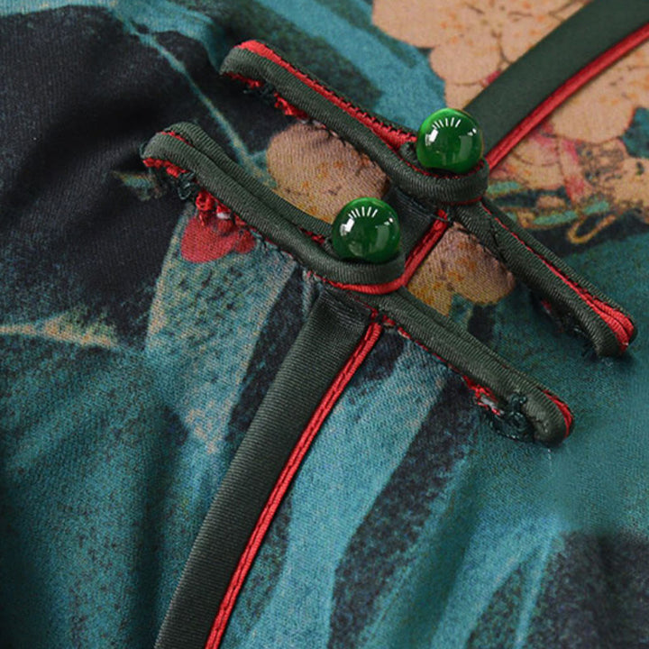 Buddha Stones Vintage Różowe Kwiaty Drukuj Cheongsam Sukienka Damska Qipao - image 7