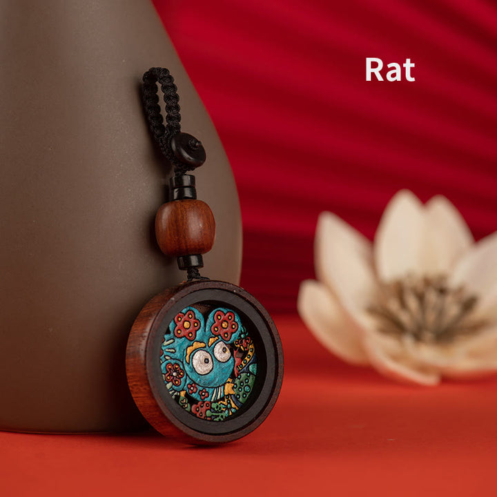 Buddha Stones Rok Smoka Malowane Ręcznie Chińskie Zodiak Palisander Rzeźbiony Spokojny Brelok