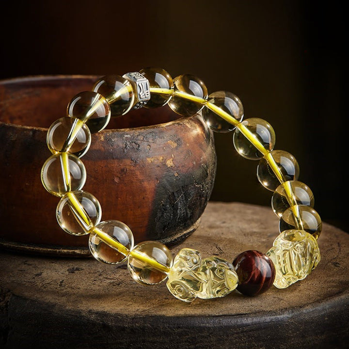 Bransoletka ochronna Buddha Stones Natural Citrine Double PiXiu Tiger Eye Prosperity