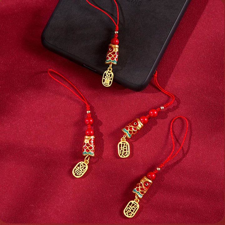 Buddha Stones Koi Ryba Cynober Przyciągający Bogactwo Życzenie Ruyi Urok Szczęścia Telefon Wiszący Dekoracja