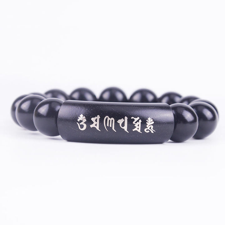 Buddha Stones 999 Srebro Sterlingowe Drewno Hebanowe Om Mani Padme Hum Intarsjowana Bransoletka Równowagi