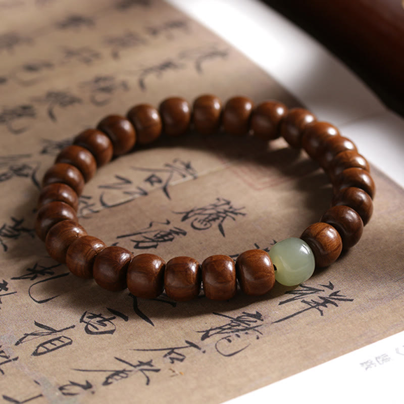 Buddha Stones Naturalne Abelia Biflora Drewno Hetian Jade Bambus Koralik Bransoletka Odpędzająca Złe Duchy