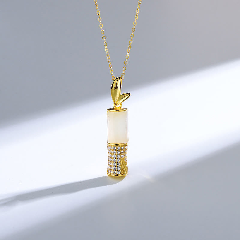 Buddha Stones 925 Srebro Sterlingowe Hetian Biały Jade Bambus Naszyjnik Szczęście Wisiorek