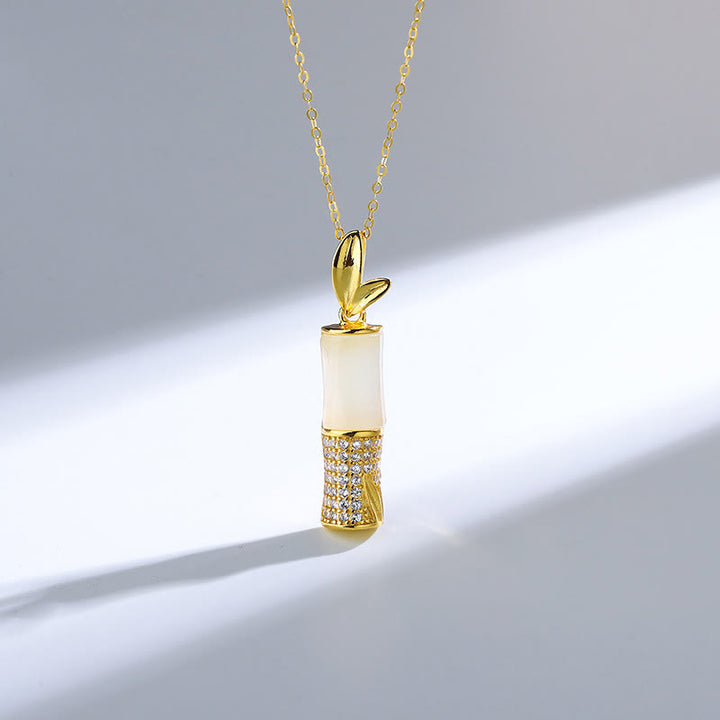 Buddha Stones 925 Srebro Sterlingowe Hetian Biały Jade Bambus Naszyjnik Szczęście Wisiorek