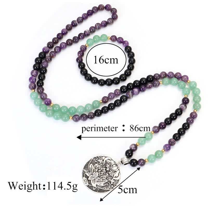 Buddha Stones 108 Mala Beads Ametyst Zielony Awenturyn Lotus Medytacyjna Bransoletka