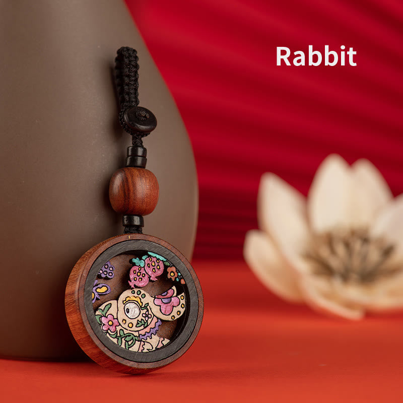 Buddha Stones Rok Smoka Malowane Ręcznie Chińskie Zodiak Palisander Rzeźbiony Spokojny Brelok