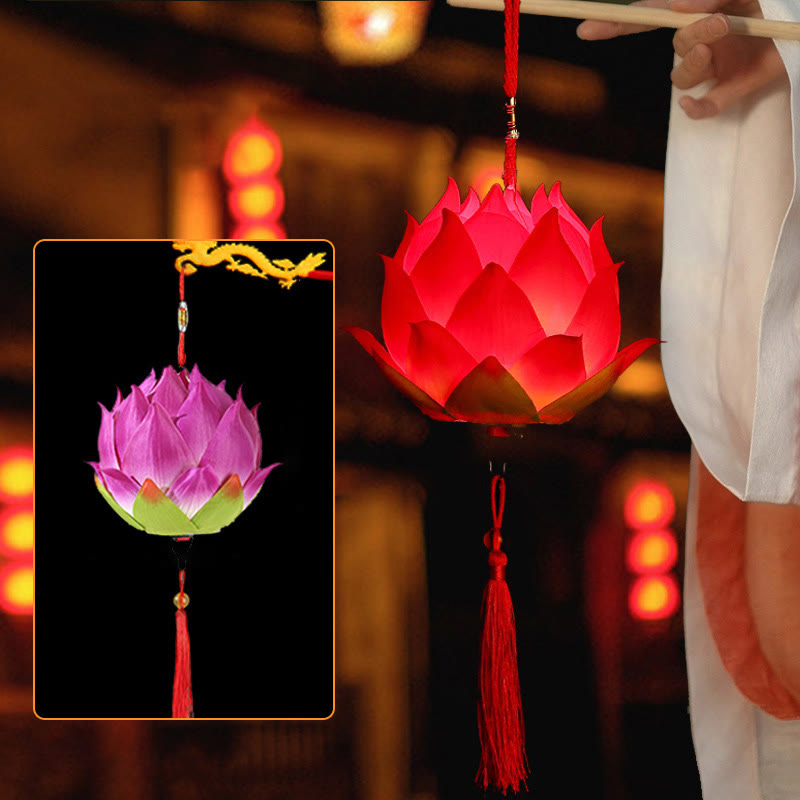 Buddha Stones DIY Kwiat Lotosu Smok Latarnia Lampa Tassel Dekoracja - Fioletowa latarnia lotosu (do samodzielnego montażu) - image 25
