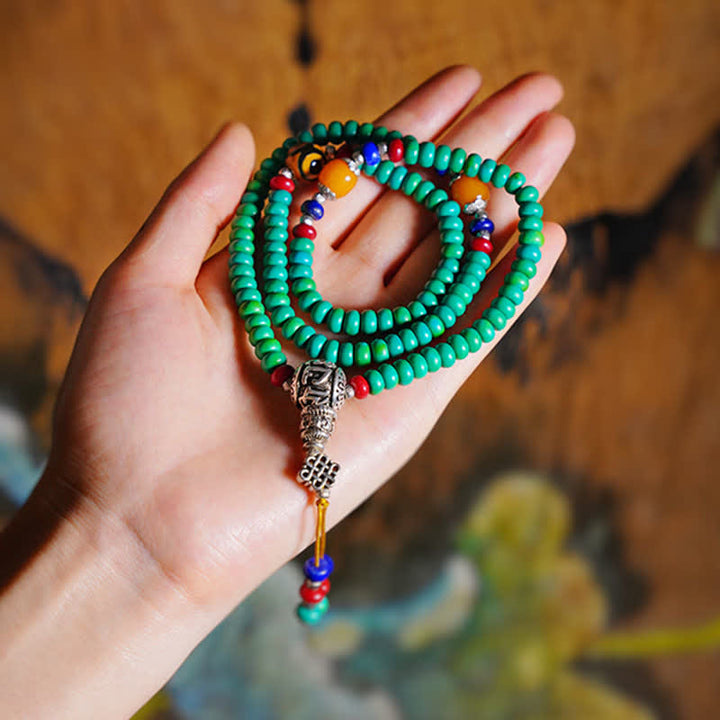 Buddha Stones 108 Mala Koraliki Tybetański Turkus Dzi Koraliki Ochrona Bransoletka