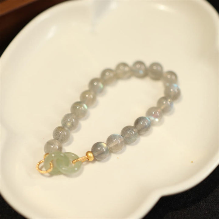 Buddha Stones Naturalny Kamień Księżycowy Heitan Jade Peace Buckle Bransoletka Uzdrawiająca
