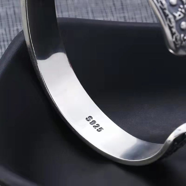 Buddha Stones 925 Srebro Sterlingowe Om Mani Padme Hum Podwójna Dorje Grawerowana Mądrość Bransoletka Mankiet Bangle