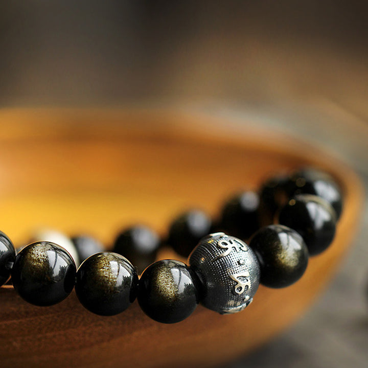 Buddha Stones Chiński Zodiak Natal Budda Obsydian Oczyszczająca Bransoletka